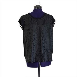 August Silk Black Faux Leather Cut Out Short Sleeve Top